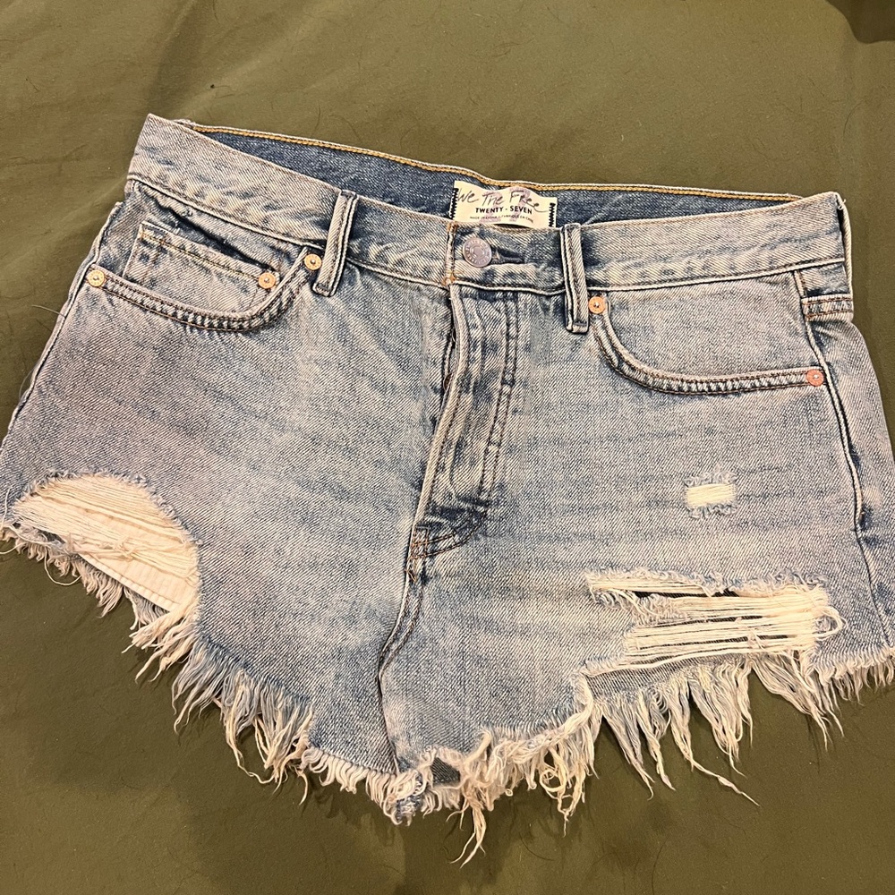 We The Free Light Blue Distressed Frayed Denim Shorts